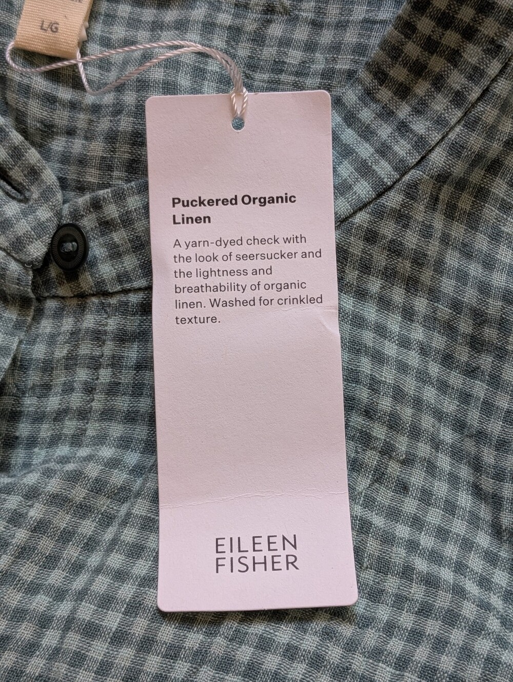 NWT Eileen Fisher Puckered Organic Linen Mandarin Collar Dress - L - Amal - Picture 10 of 12